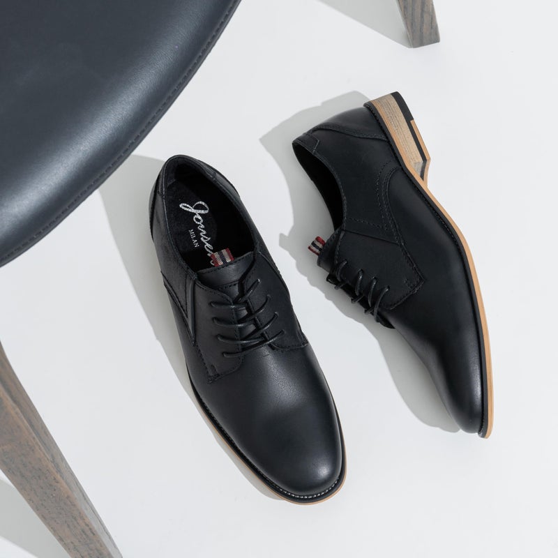 Jousen Men's Dress Shoes Leather Classic Formal Oxford Retro Plain Toe Derby Shoes (AMY612 Black 10) - Image 4